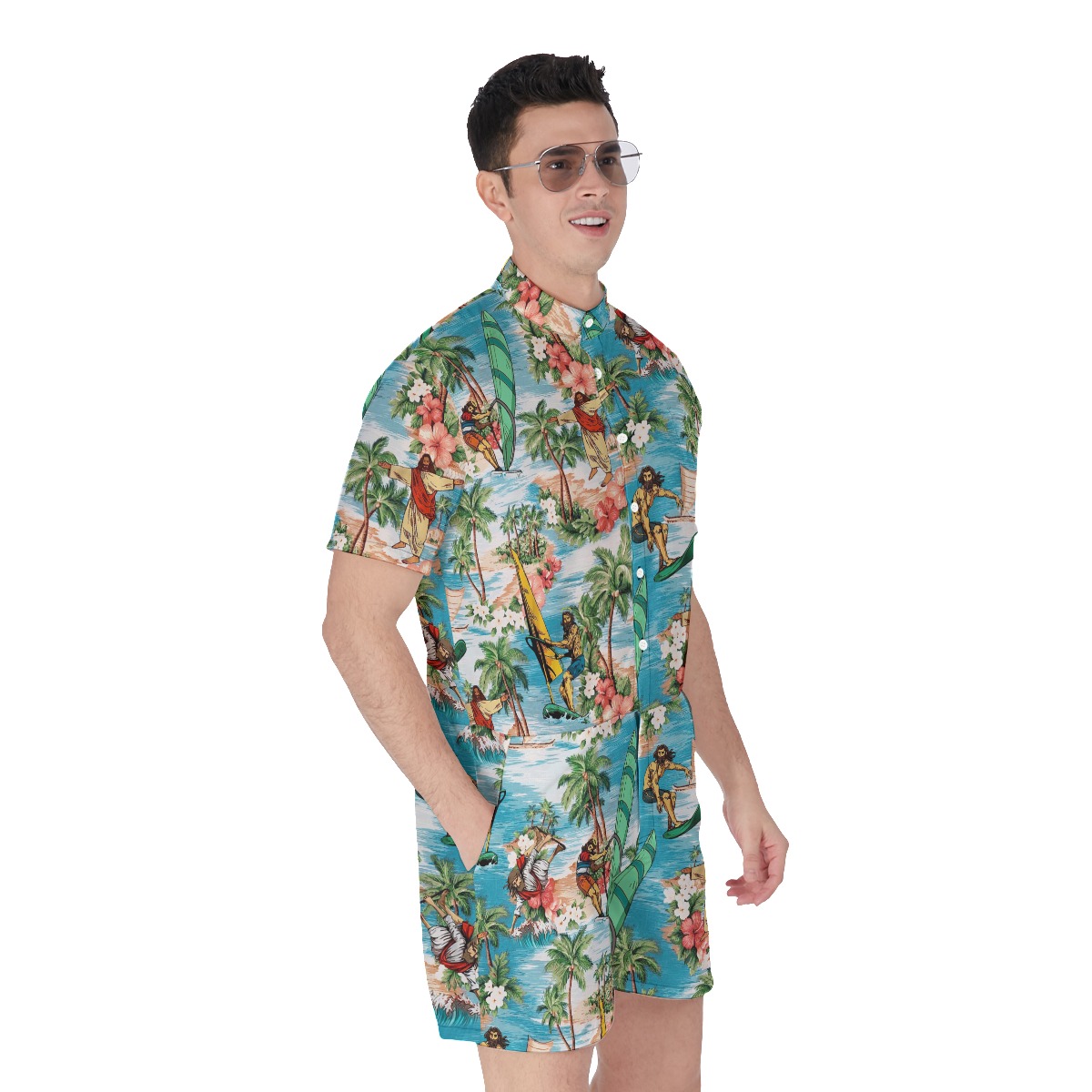 Funny Jesus Christmas Hawaiian Romper For Men