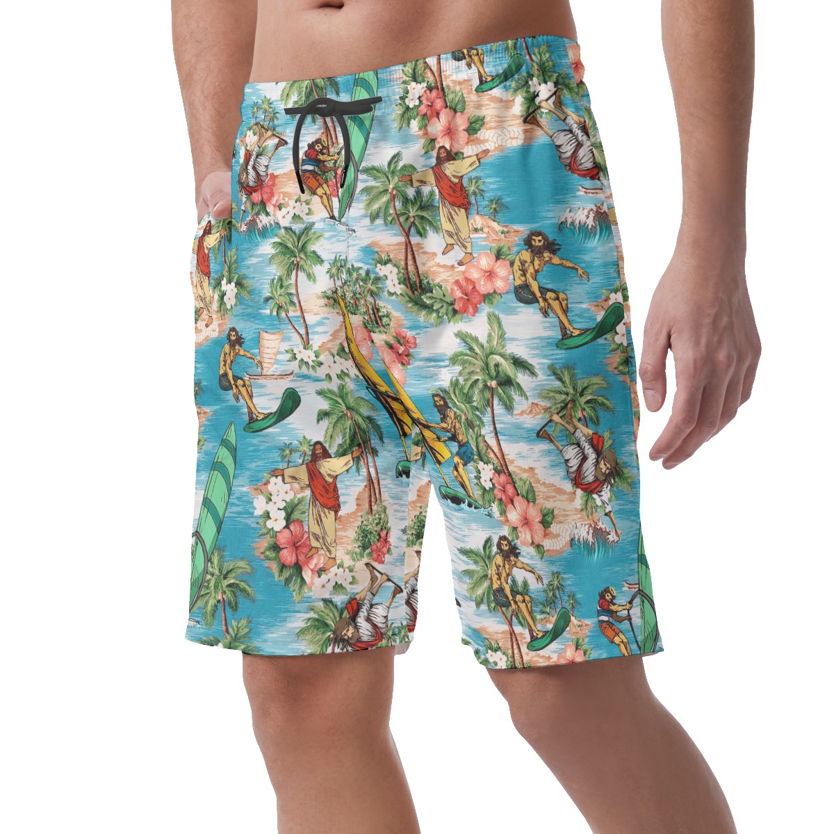 Cool Jesus Surfing Aloha Shorts For Men