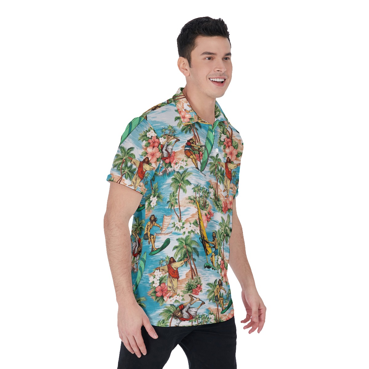 Funny Surfing Jesus Hawaiian Christmas Polo Shirt For Men
