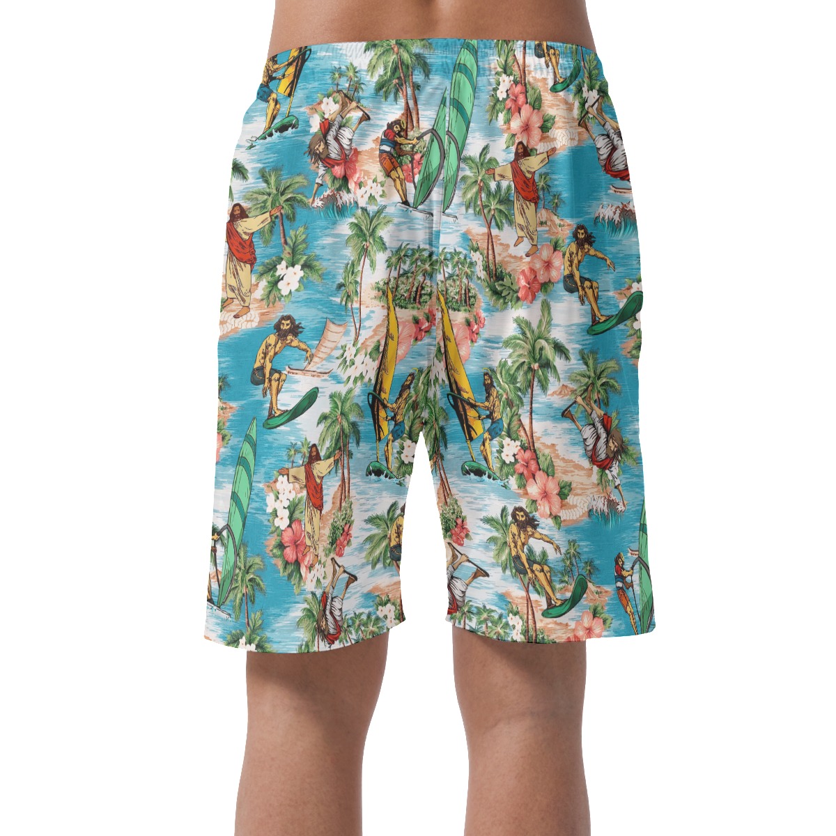 Cool Jesus Surfing Aloha Shorts For Men