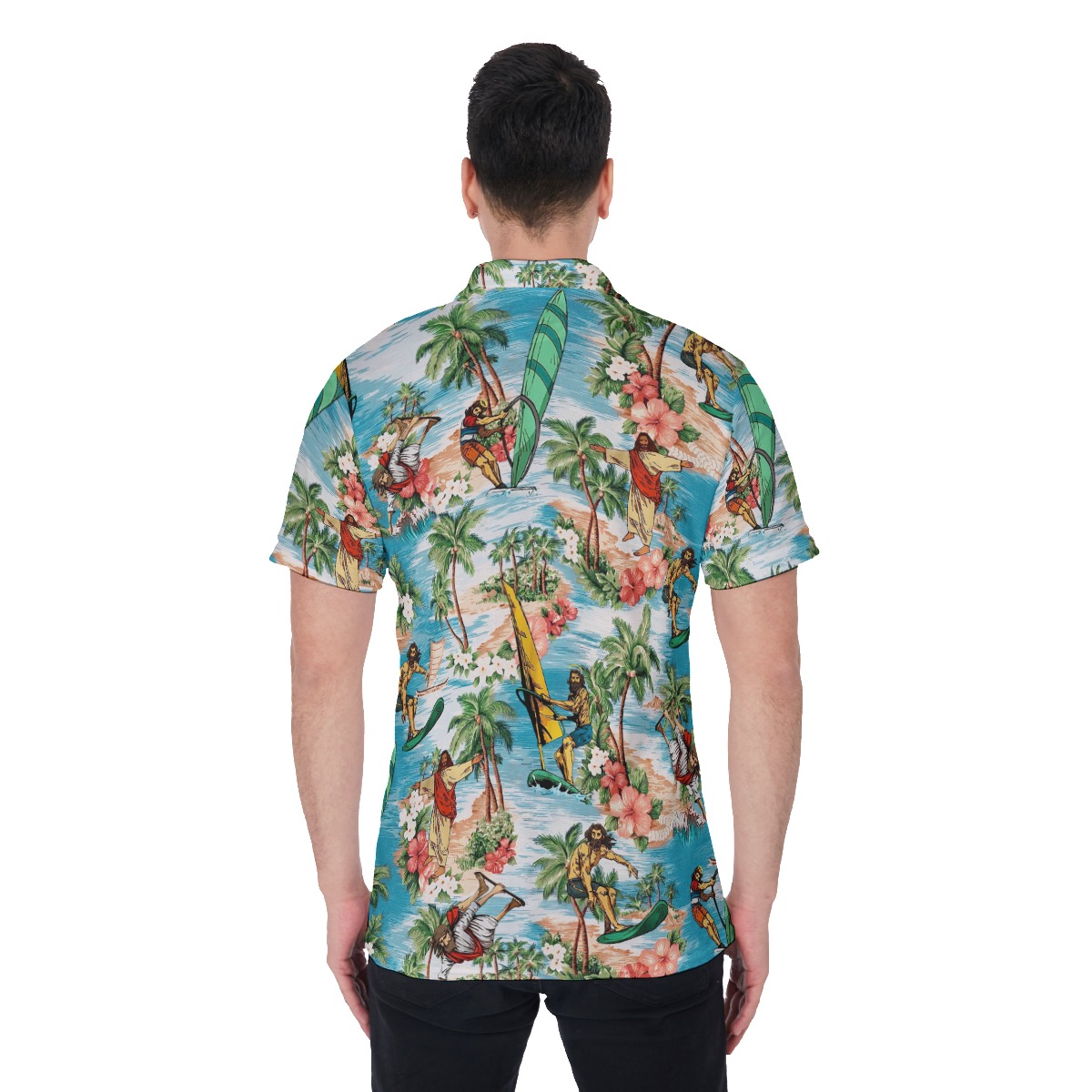 Funny Surfing Jesus Hawaiian Christmas Polo Shirt For Men