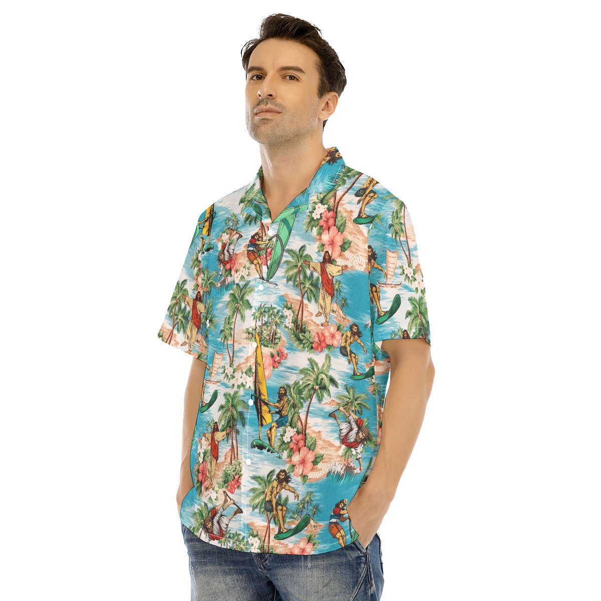 Jesus Surfing Hawaiian Christmas Shirt For Men