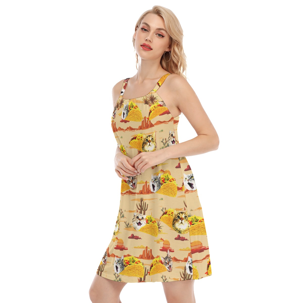 Cute Taco Cat Summer Hawaiian Cami Dress