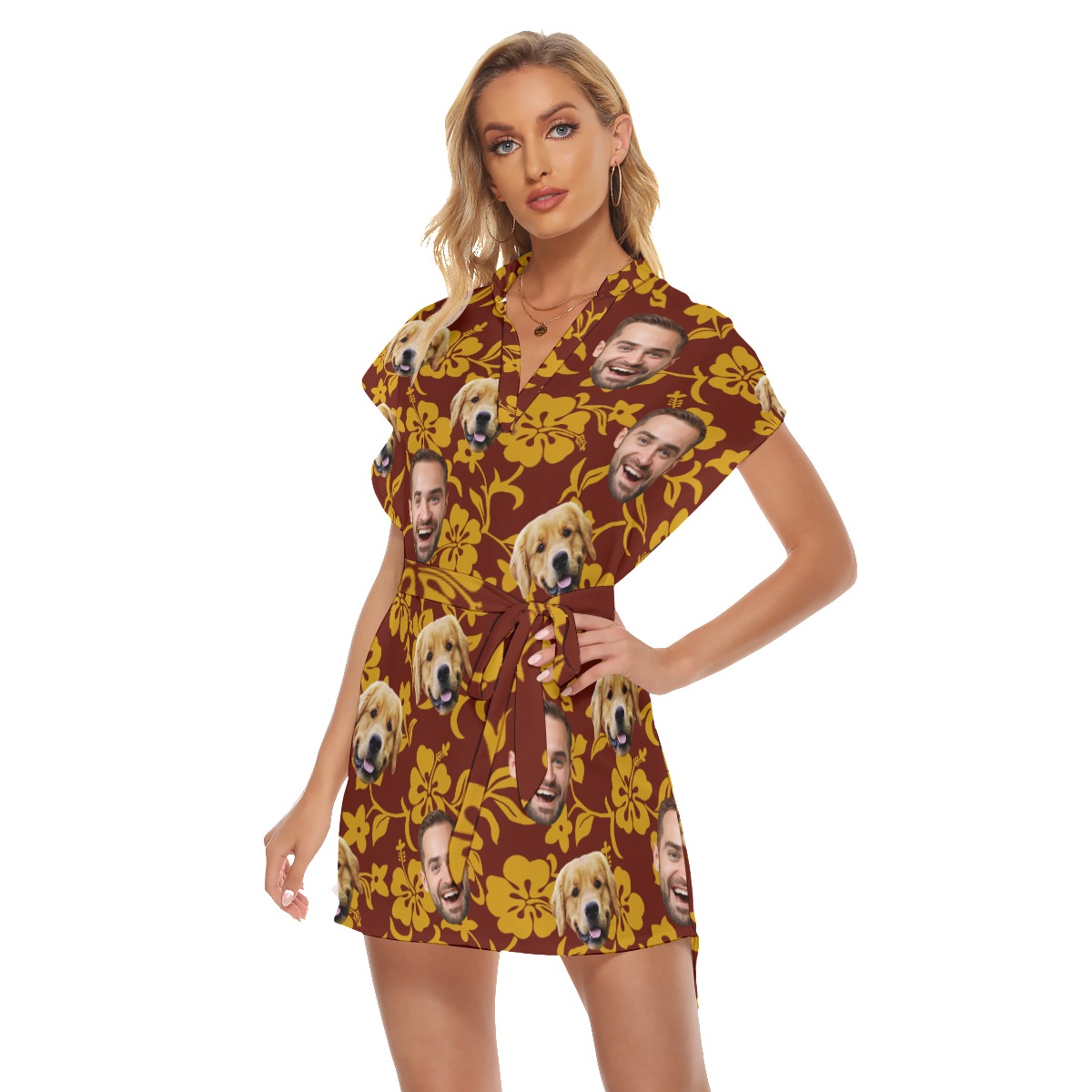 Custom Women's Summer Hawaiian Dress With Multiple Face