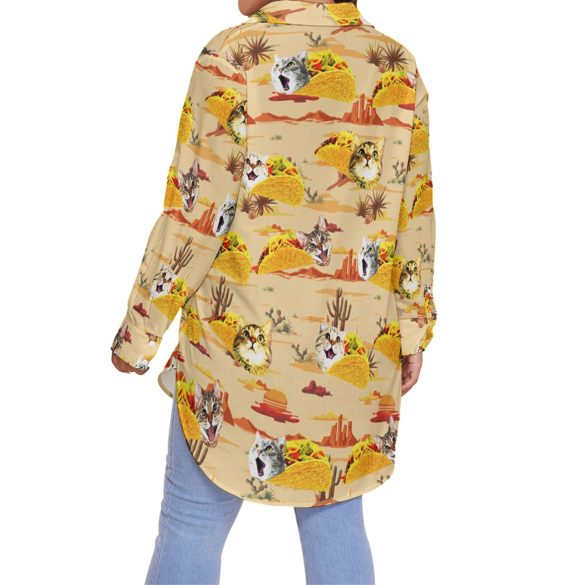 Funny Taco Cat Vintage Hawaiian Blouse Shirt For Women