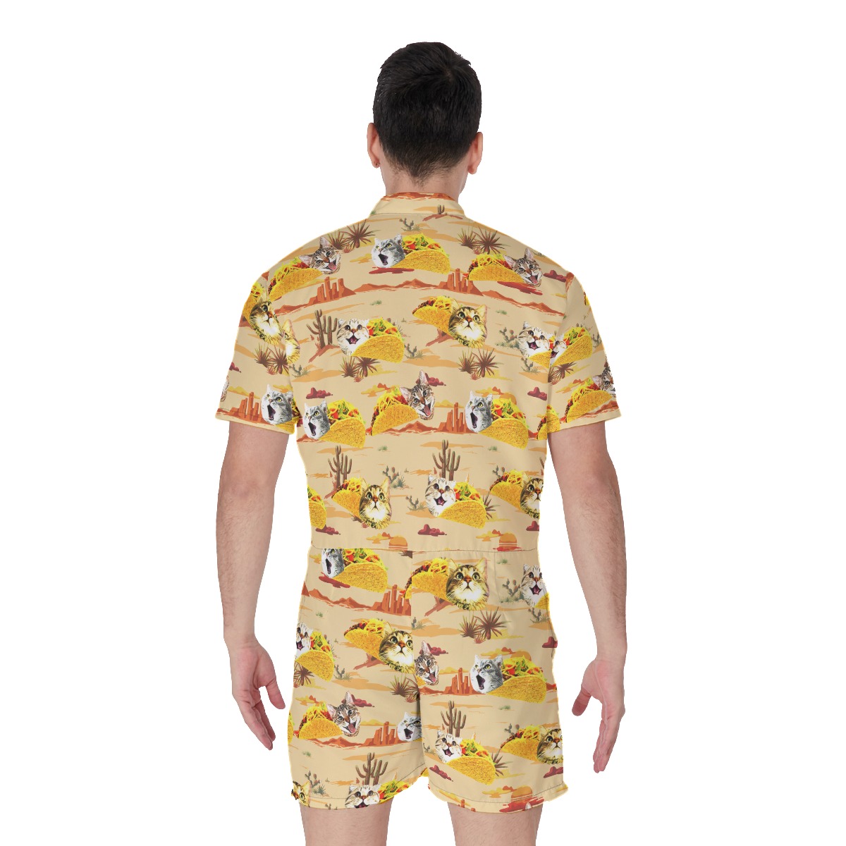 Funny Taco Cat Yellow Men's Hawaiian Romper For Summer