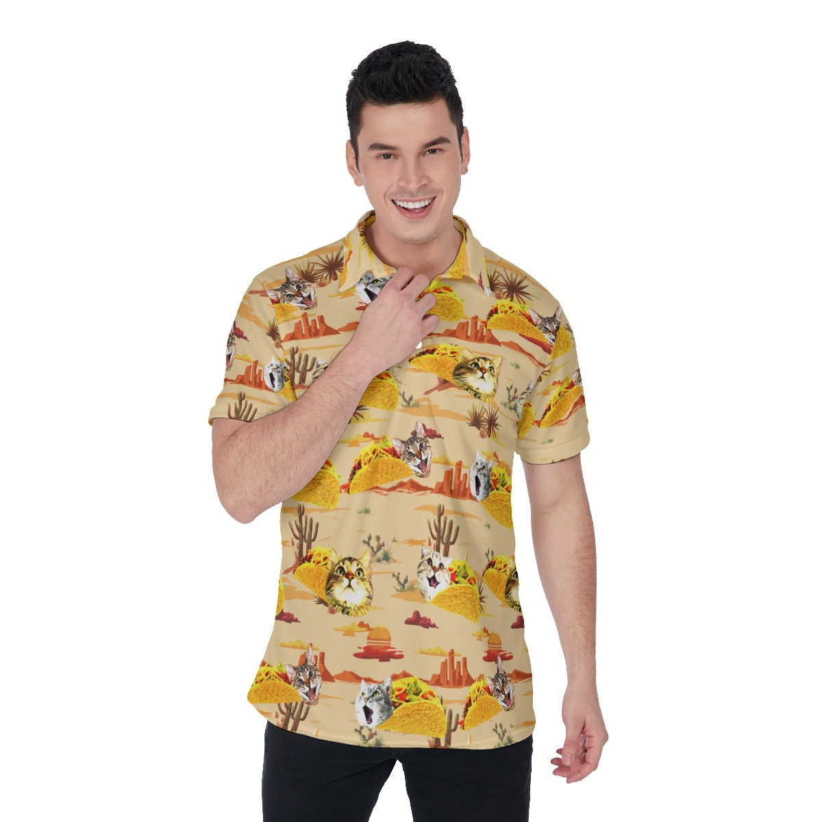 Funny Taco Cat Vintage Hawaiian Polo Golf Shirt For Men - variant image 1