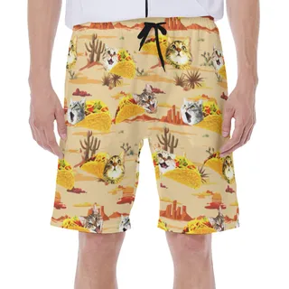 Vintage Taco Cat Summer Hawaiian Swim Trunks For Men