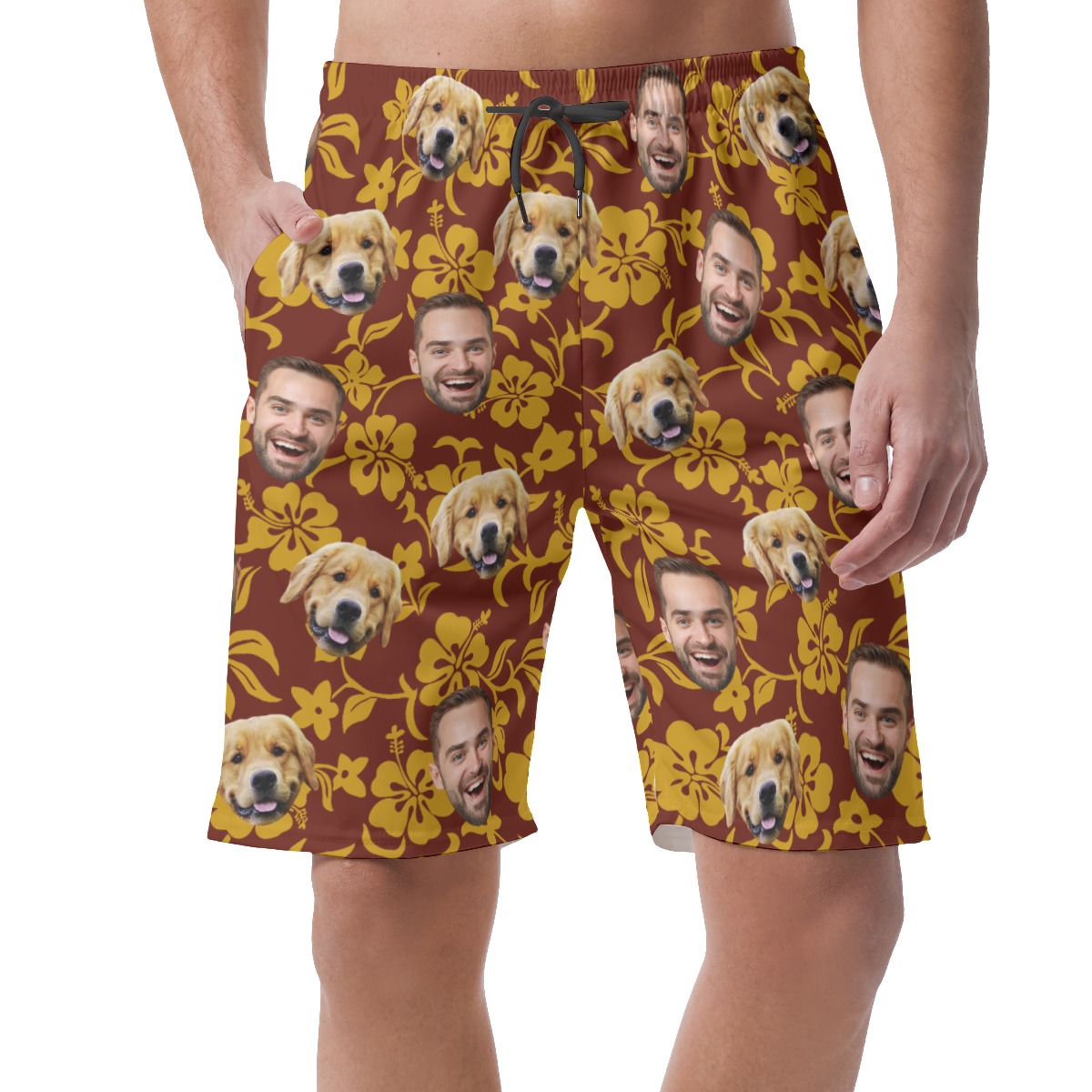 Funny Custom Pet Face Summer Beach Shorts For Men - variant image 1
