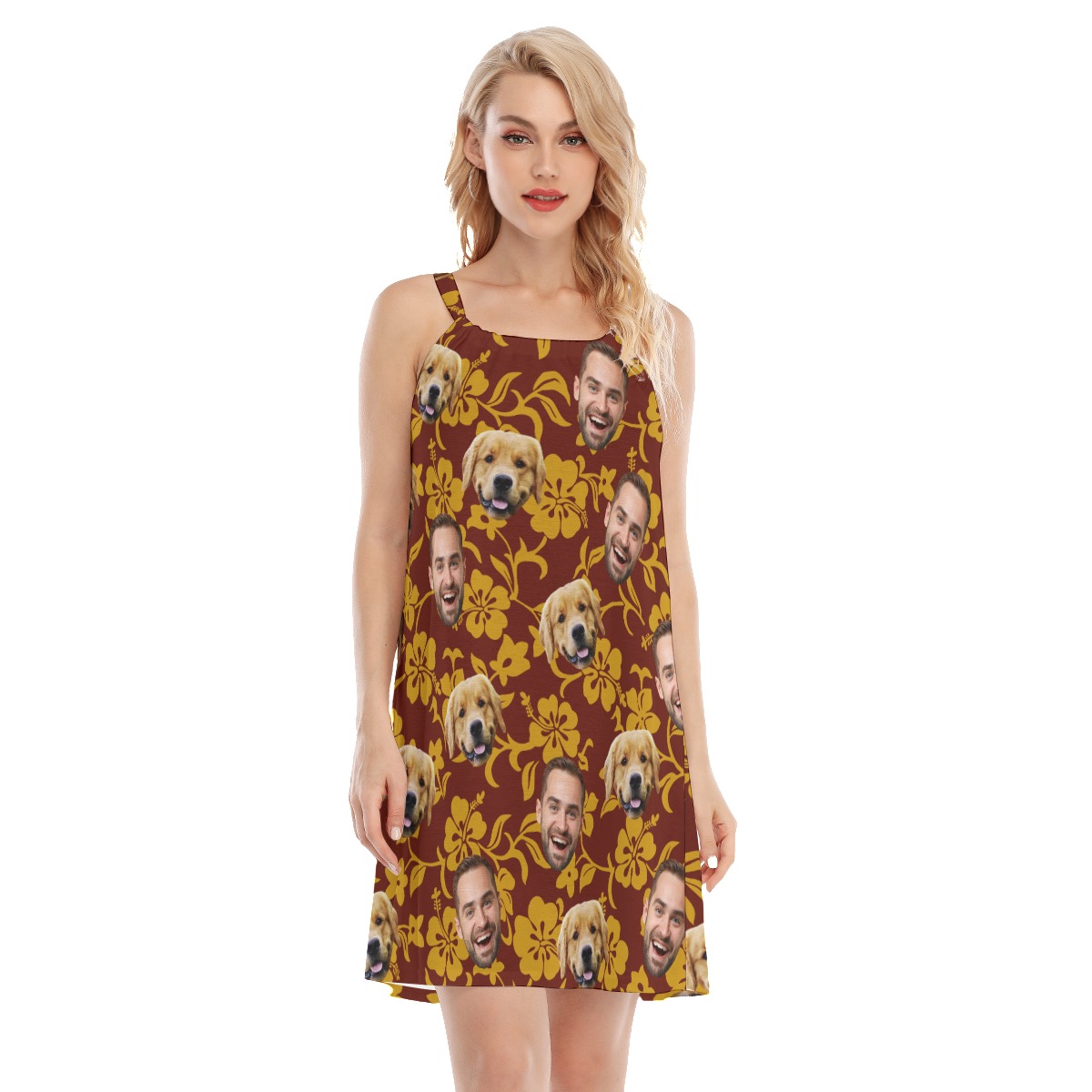 Funny Your Face And Pet Face Hawaiian Dress For Women - variant image 1