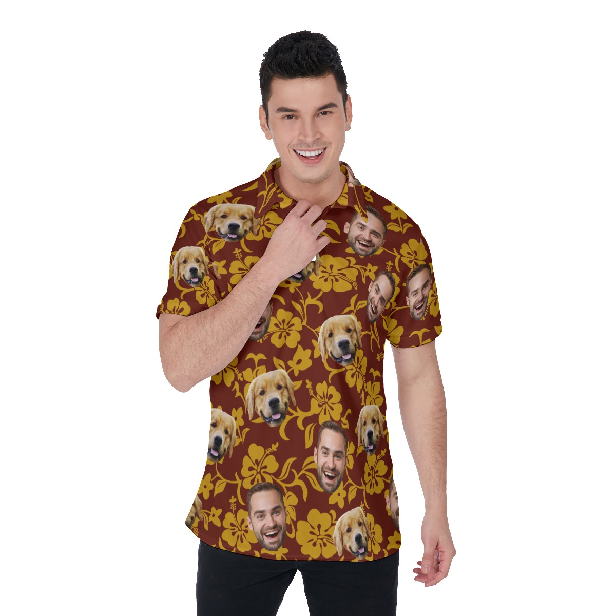 Custom Multiple Faces Hawaiian Polo Shirt For Men - variant image 1