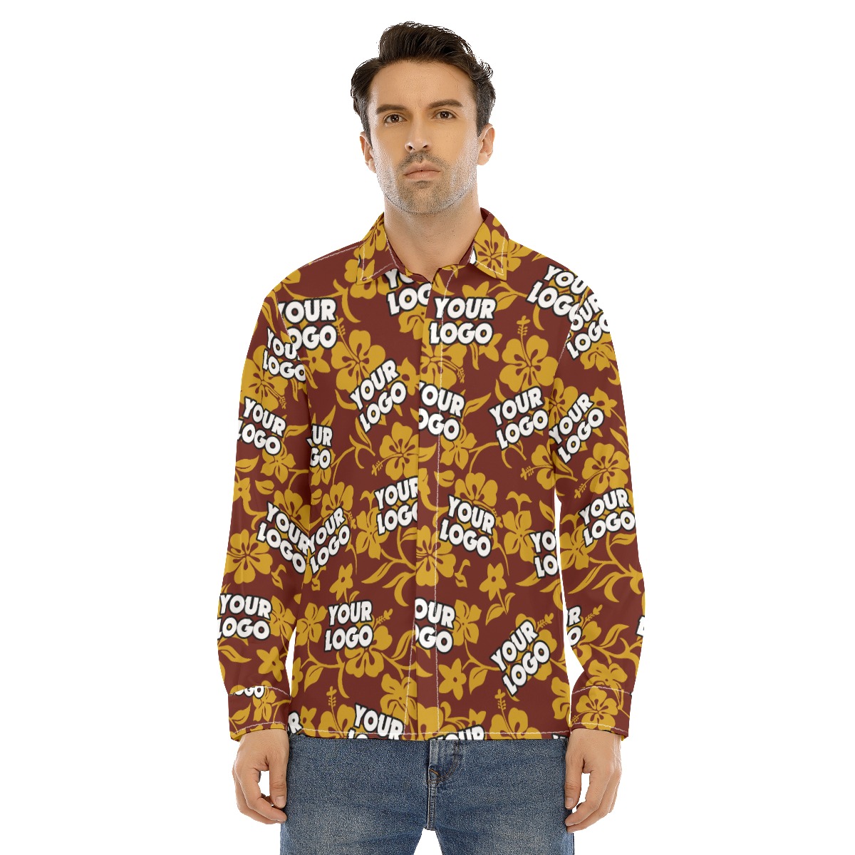 Custom Logo Company Team Long Sleeve Hawaiian Shirt For Men - variant image 1