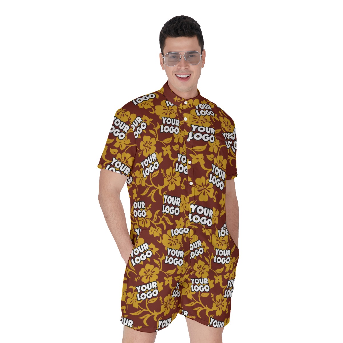 Custom Company Team Logo Hawaiian Romper For Men - variant image 1