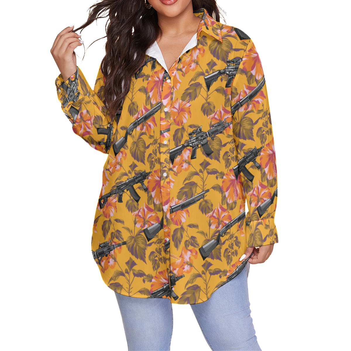 Funny Tactical Hibiscus Hawaiian Plus Size Shirt For Women - variant image 1