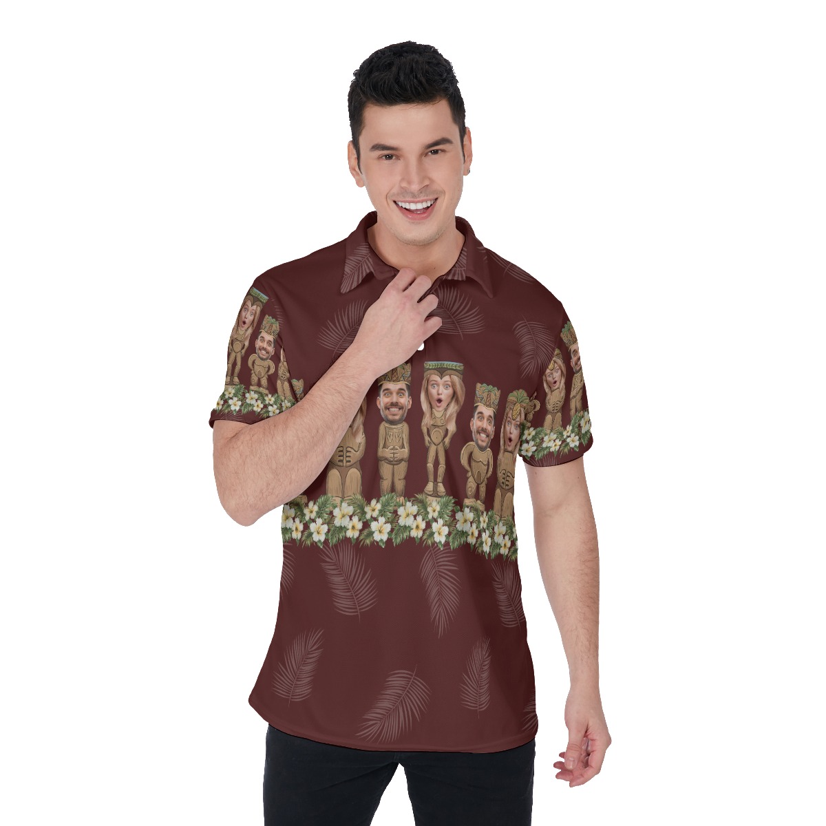 Vintage Red Custom Tiki Face Aloha Polo Shirt For Men - variant image 1