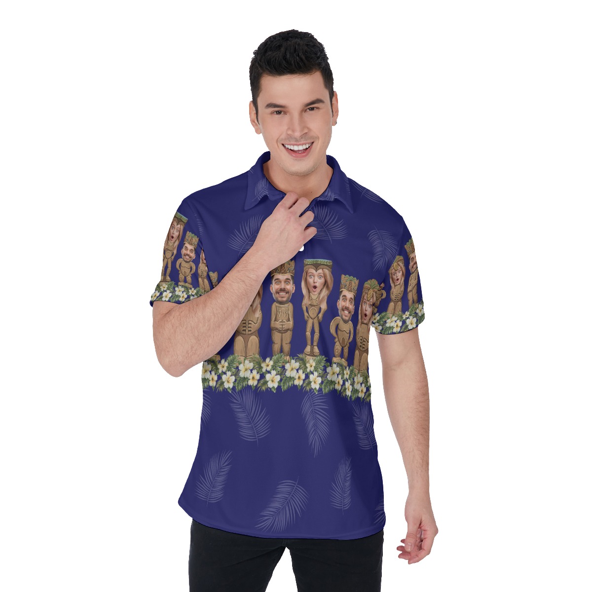 Custom Tiki Face Funny Hawaiian Polo Shirt For Men - variant image 1