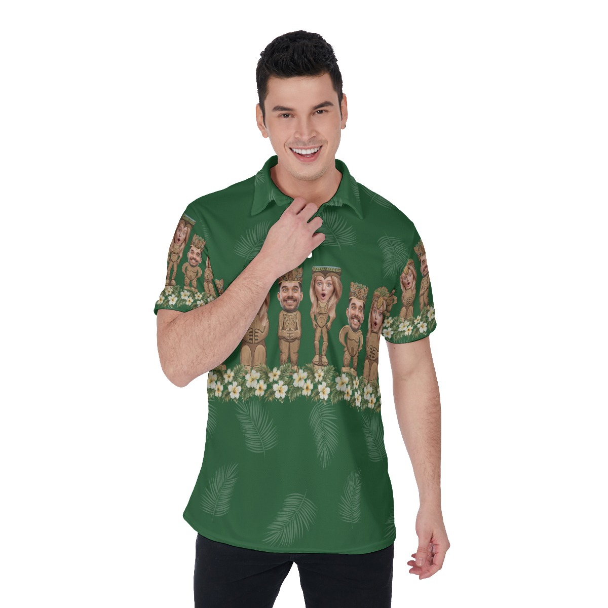 Funny Custom Tiki Face Hawaiian Collared Shirt For Men - variant image 1