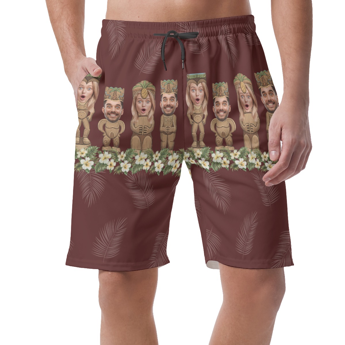 Vintage Red Custom Face Tiki Hawaiian Shorts For Men - variant image 1