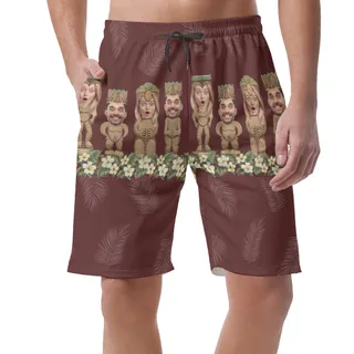 Vintage Red Custom Face Tiki Hawaiian Shorts For Men
