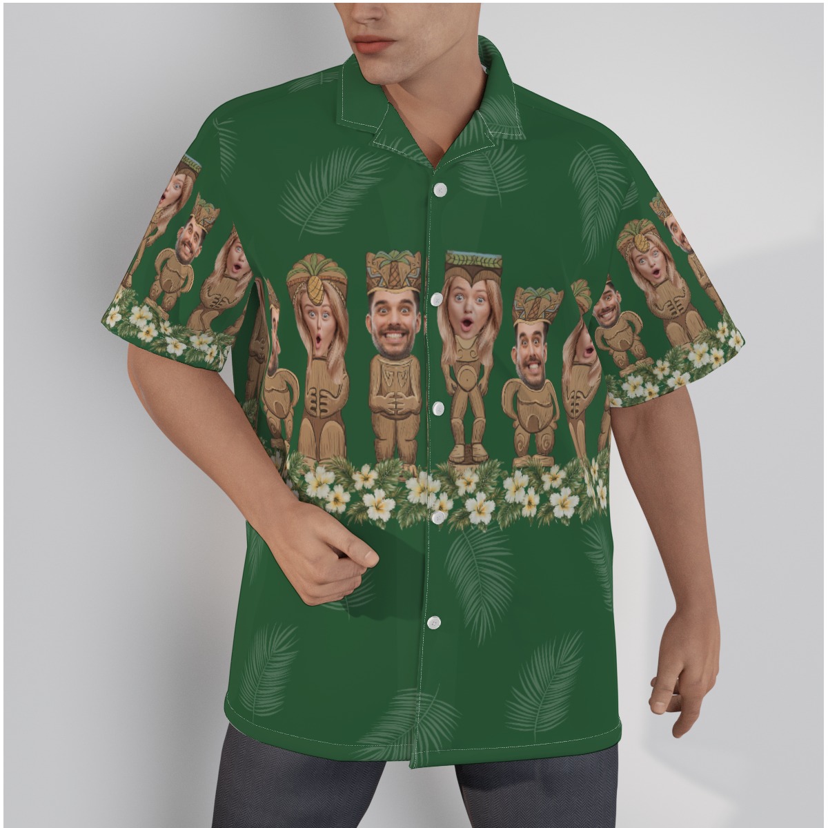 Unique Green Custom Face Tiki Hawaiian Shirts - variant image 1