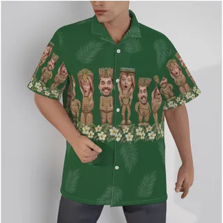 Unique Green Custom Face Tiki Hawaiian Shirts