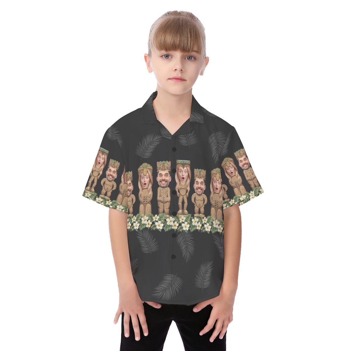 Funny Custom Face Tiki Hawaii Button Up Shirt For Kids - variant image 1