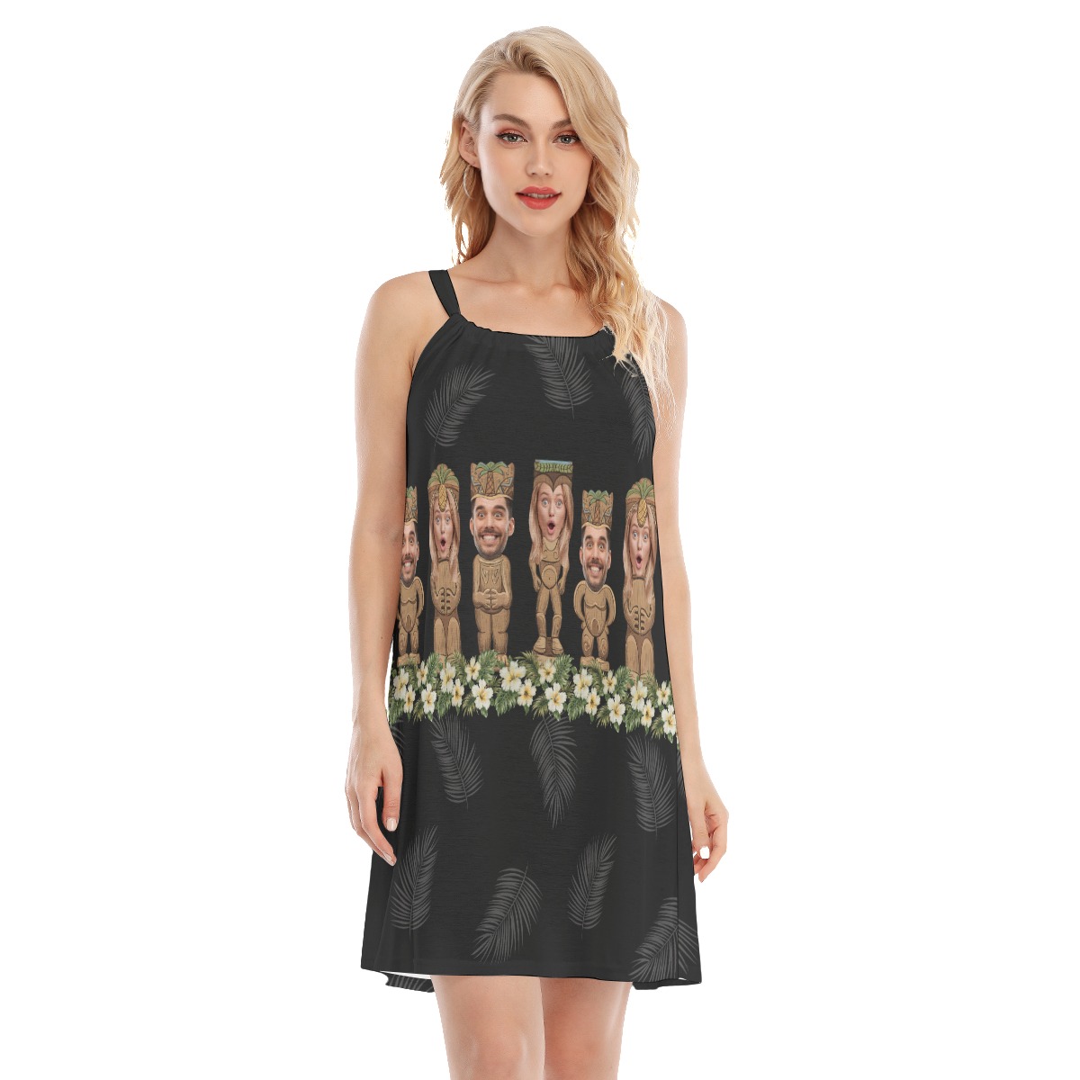 Personalized Tiki Faces Hawaiian Cami Dress For Women - variant image 1