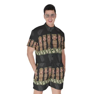 Custom Tiki Face Hawaiian Romper For Men