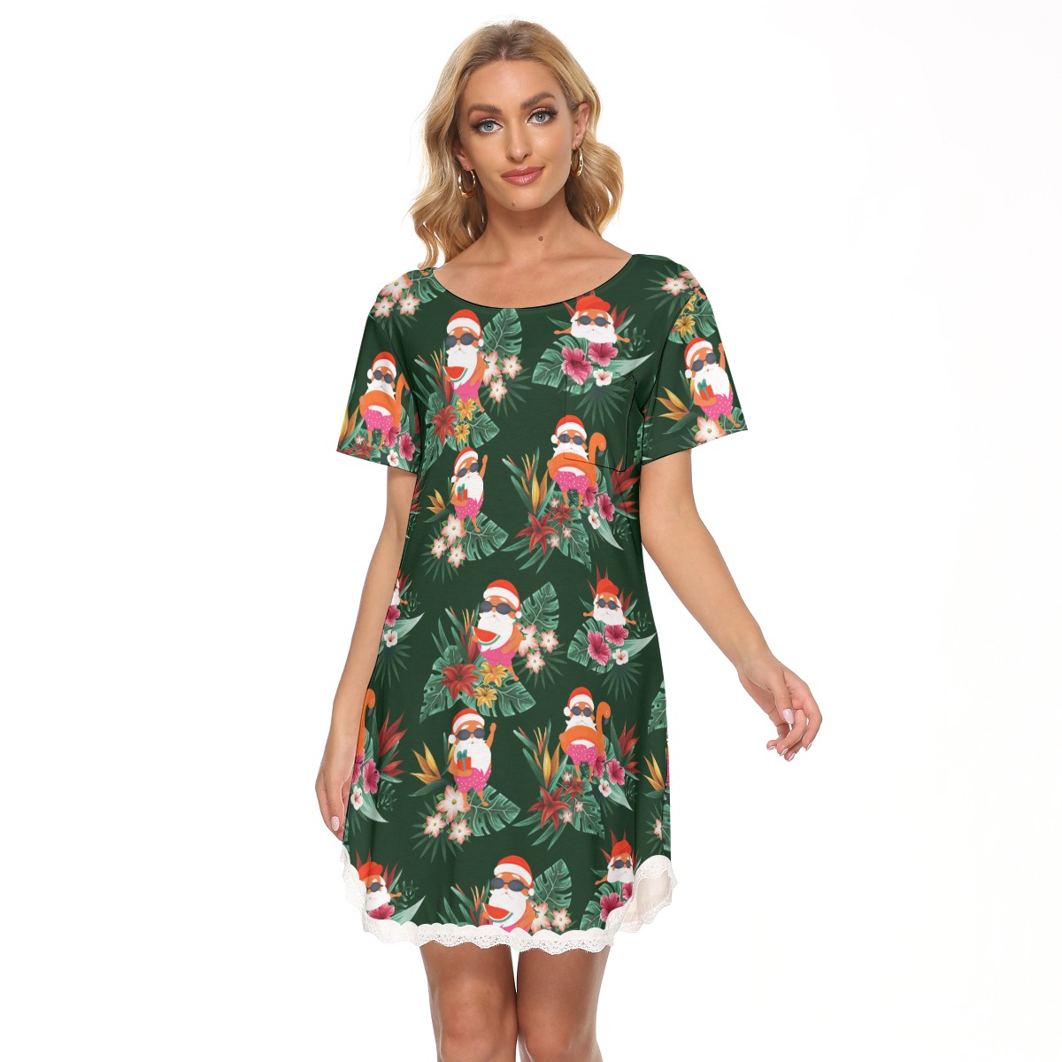 Funny Santa Women's Lace Christmas Dress Tropical Print - variant image 1
