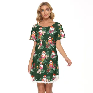 Funny Santa Women's Lace Christmas Dress Tropical Print
