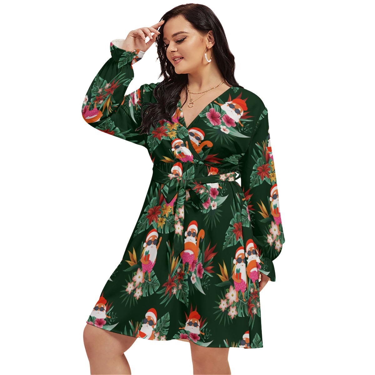 Santa Claus Tropical Plus Size Christmas Dress For Women - variant image 1