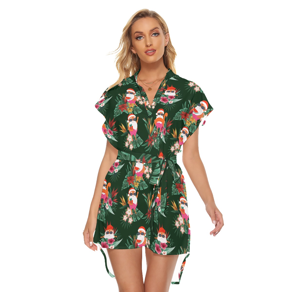 Funny Santa Tropical Christmas Dress With Belt For Women - variant image 1