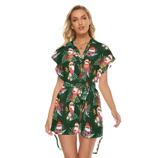 Funny Santa Tropical Christmas Dress With Belt For Women