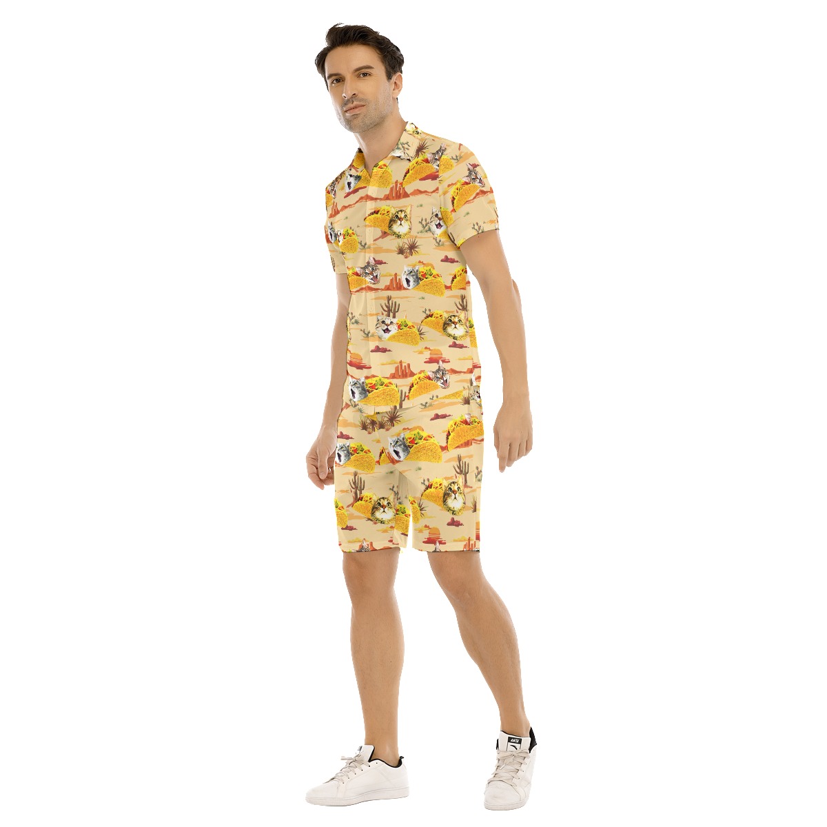 Set Taco Cat Summer Hawaiian Shirt And Matching Shorts For Men