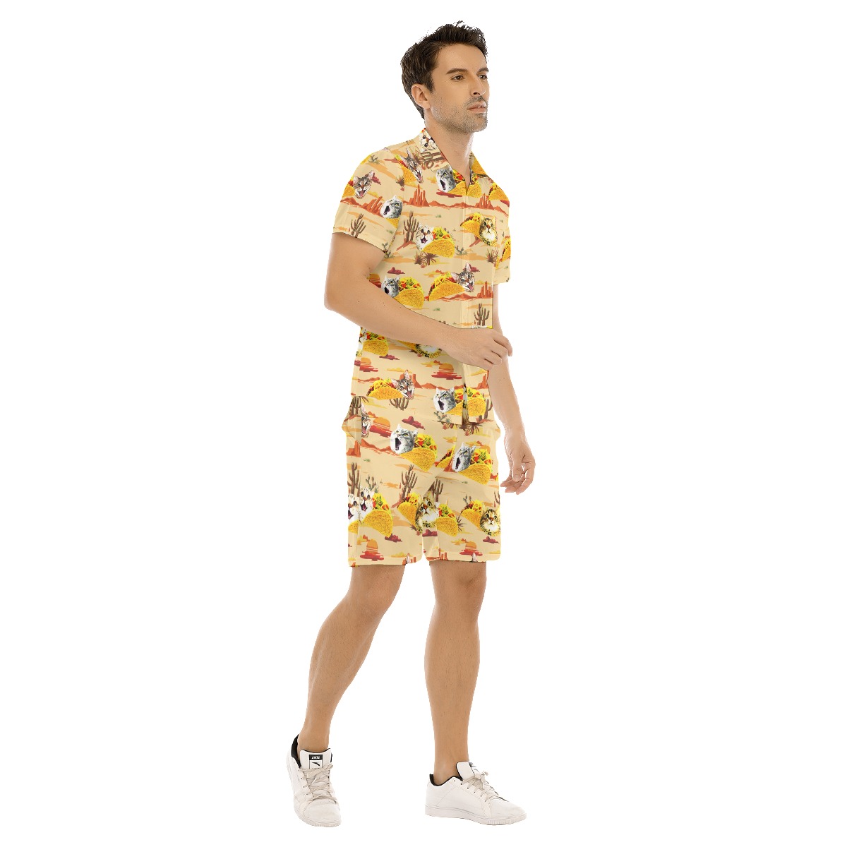 Set Taco Cat Summer Hawaiian Shirt And Matching Shorts For Men