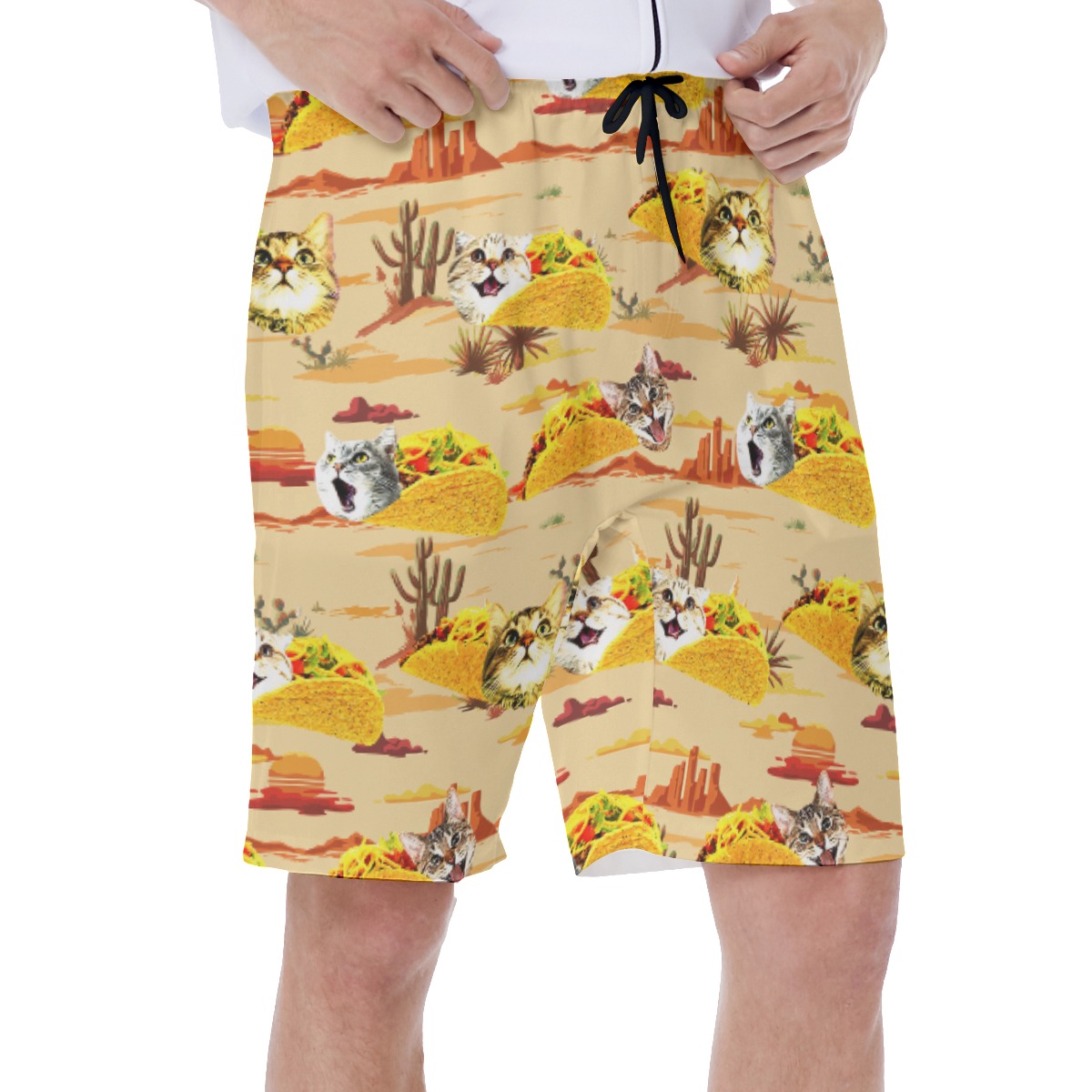 Vintage Taco Cat Summer Hawaiian Swim Trunks For Men