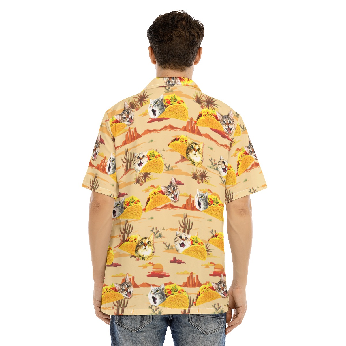 Funny Taco Cat Yellow Vintage Hawaiian Collared Shirt