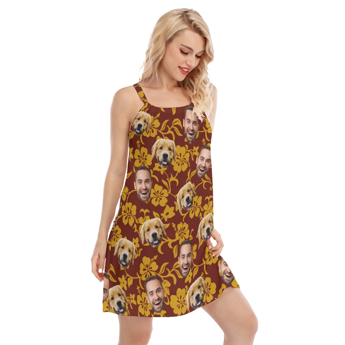 Funny Your Face And Pet Face Hawaiian Dress For Women