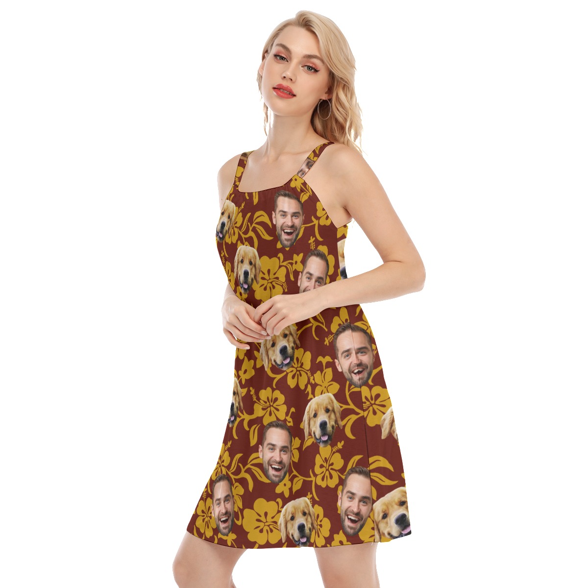 Funny Your Face And Pet Face Hawaiian Dress For Women