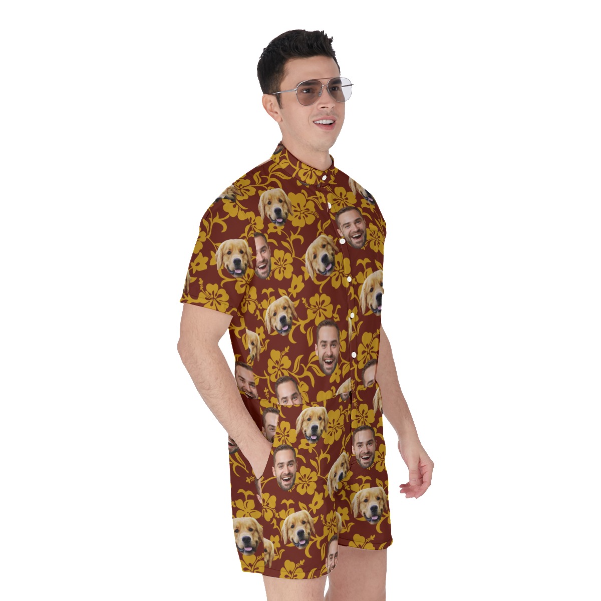 Personalized Tropical Romper For Men With Dog Face