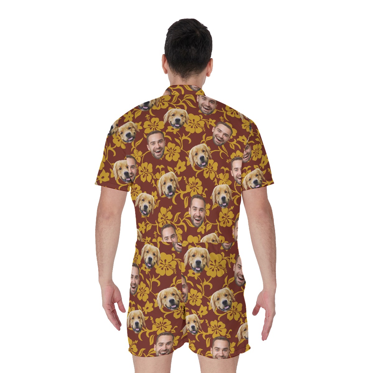 Personalized Tropical Romper For Men With Dog Face