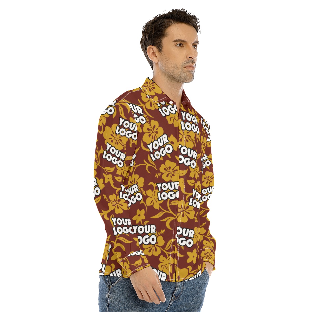 Custom Logo Company Team Long Sleeve Hawaiian Shirt For Men