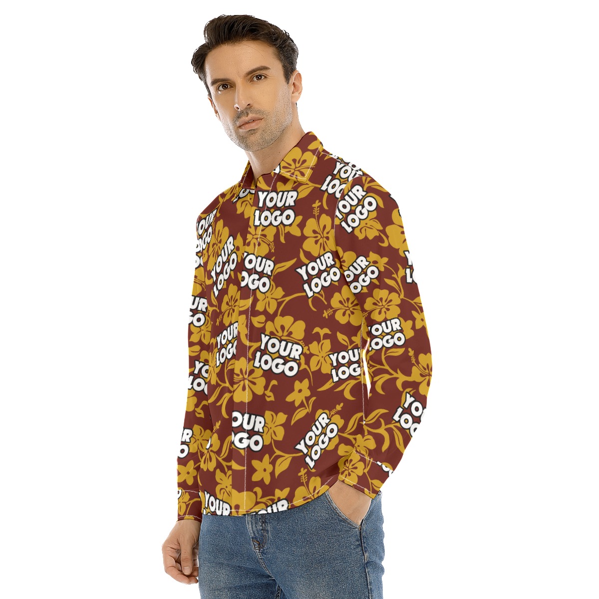 Custom Logo Company Team Long Sleeve Hawaiian Shirt For Men