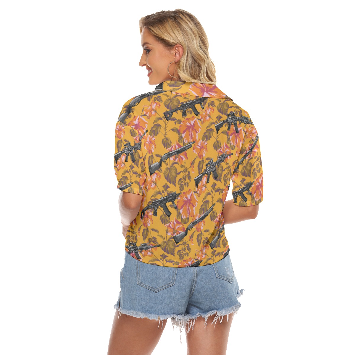 Tropical Hibiscus Tactical Orange Aloha Crop Top Shirt