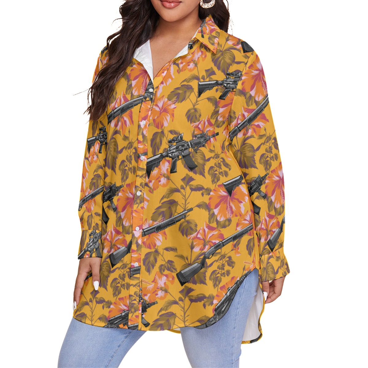 Funny Tactical Hibiscus Hawaiian Plus Size Shirt For Women