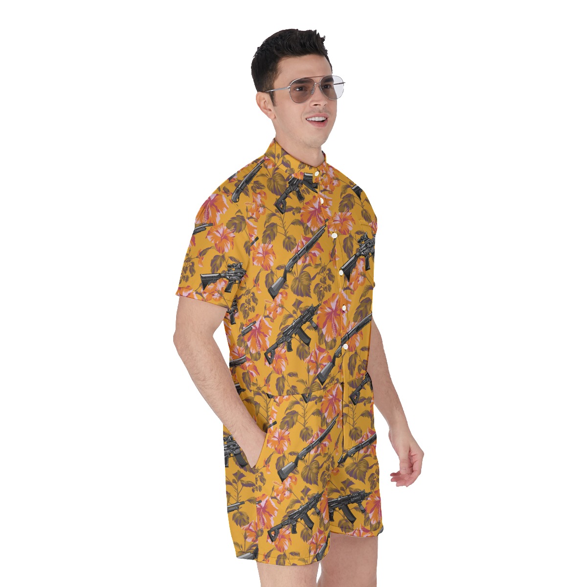 Cool Tropical Gun Tactical Men's Hawaiian Romper