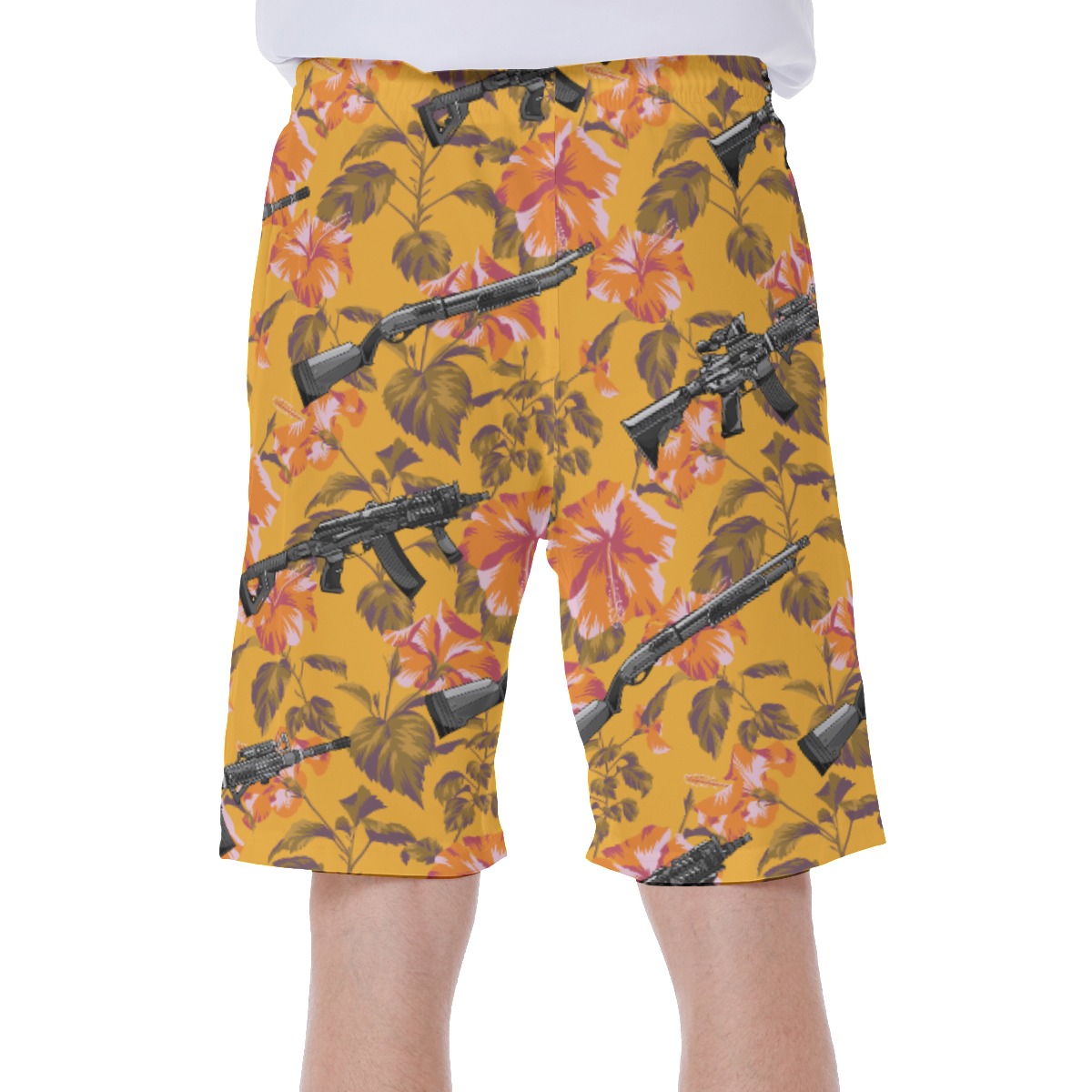 Tropical Hibiscus Gun Hawaiian Swim Trunks For Men