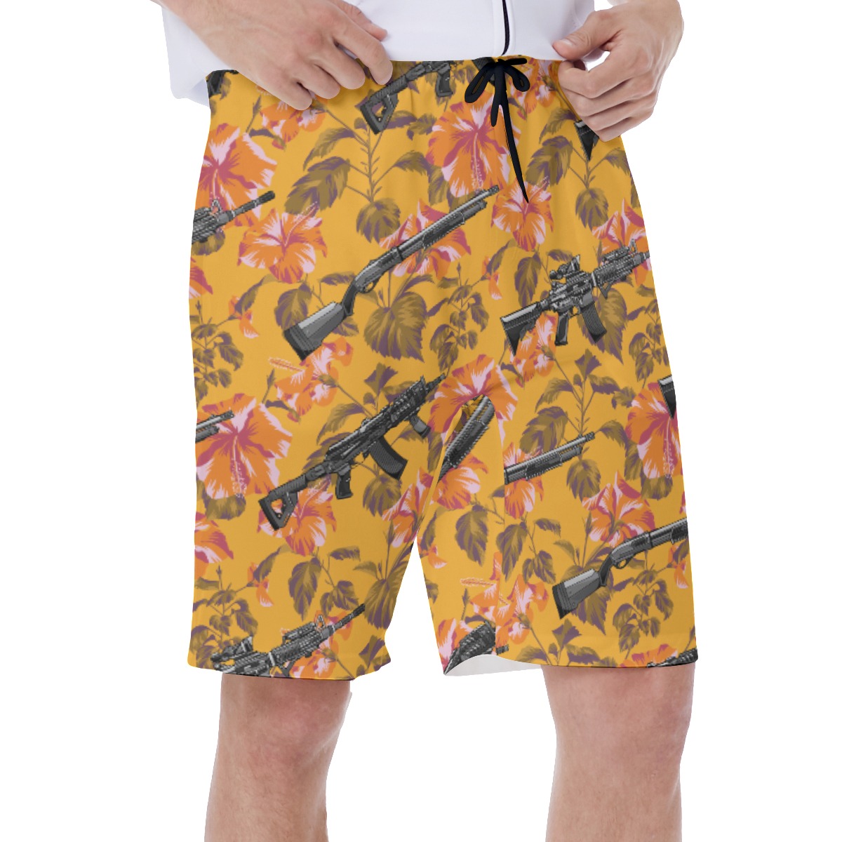 Tropical Hibiscus Gun Hawaiian Swim Trunks For Men