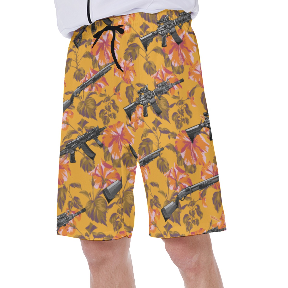 Tropical Hibiscus Gun Hawaiian Swim Trunks For Men