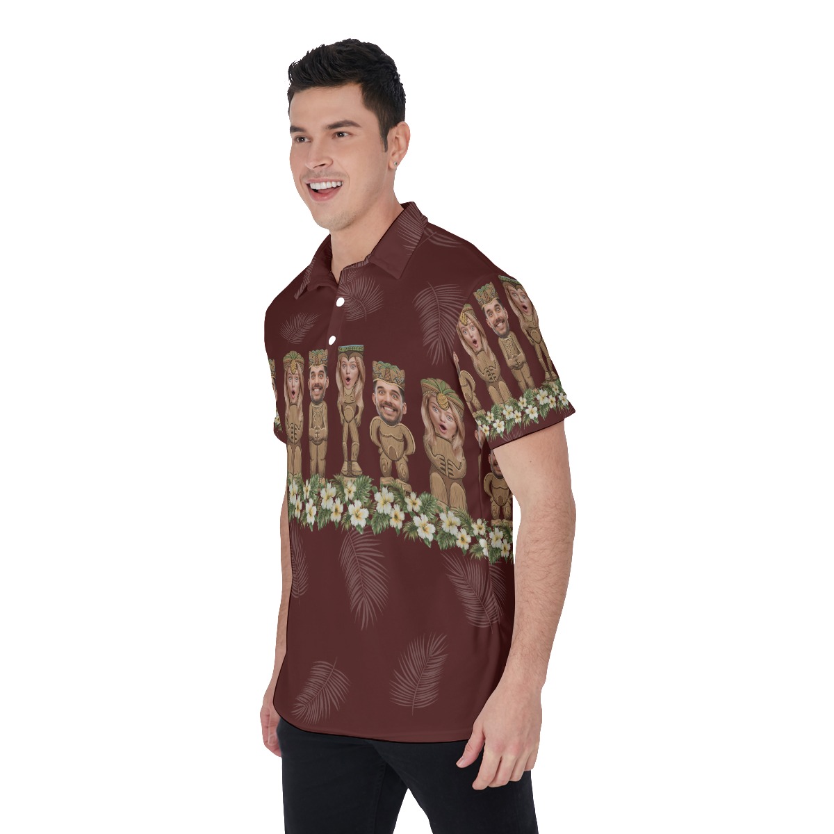 Vintage Red Custom Tiki Face Aloha Polo Shirt For Men